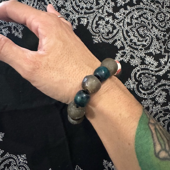 JUNGLE HIPPIE BRACELET - handmade sea glass, wood, ceramic - one of a kind - Picture 3 of 6